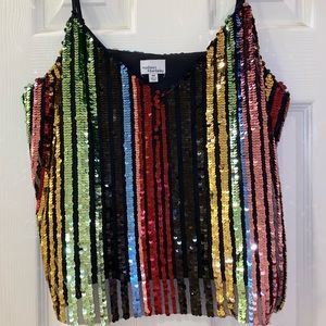 Fun multi-colored sequined party blouse size M.
